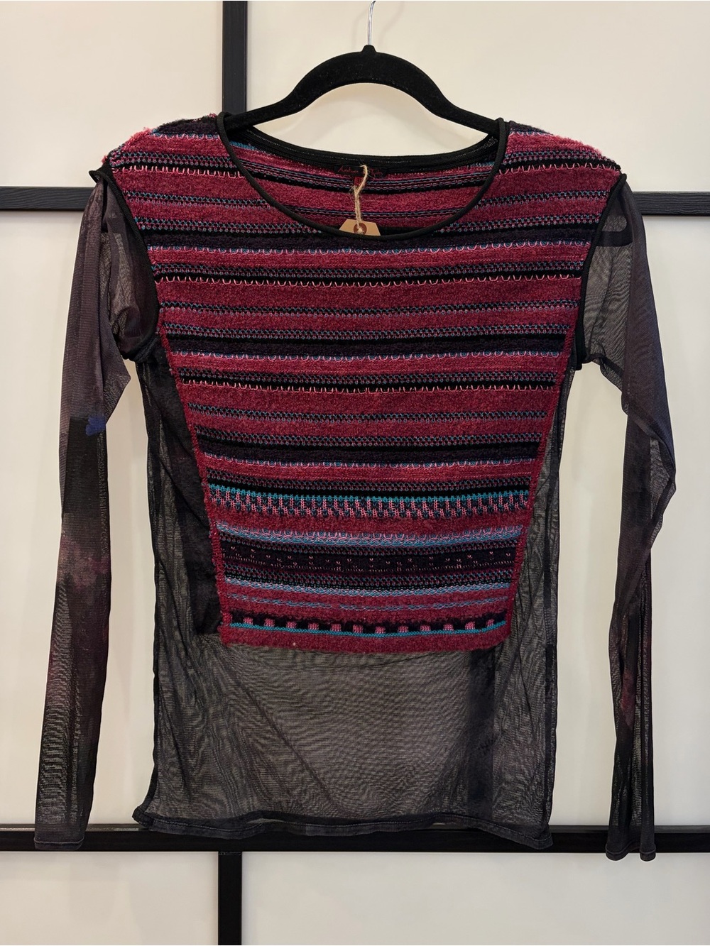 European Knit and Mesh Long Sleeve Grunge Boho Top
